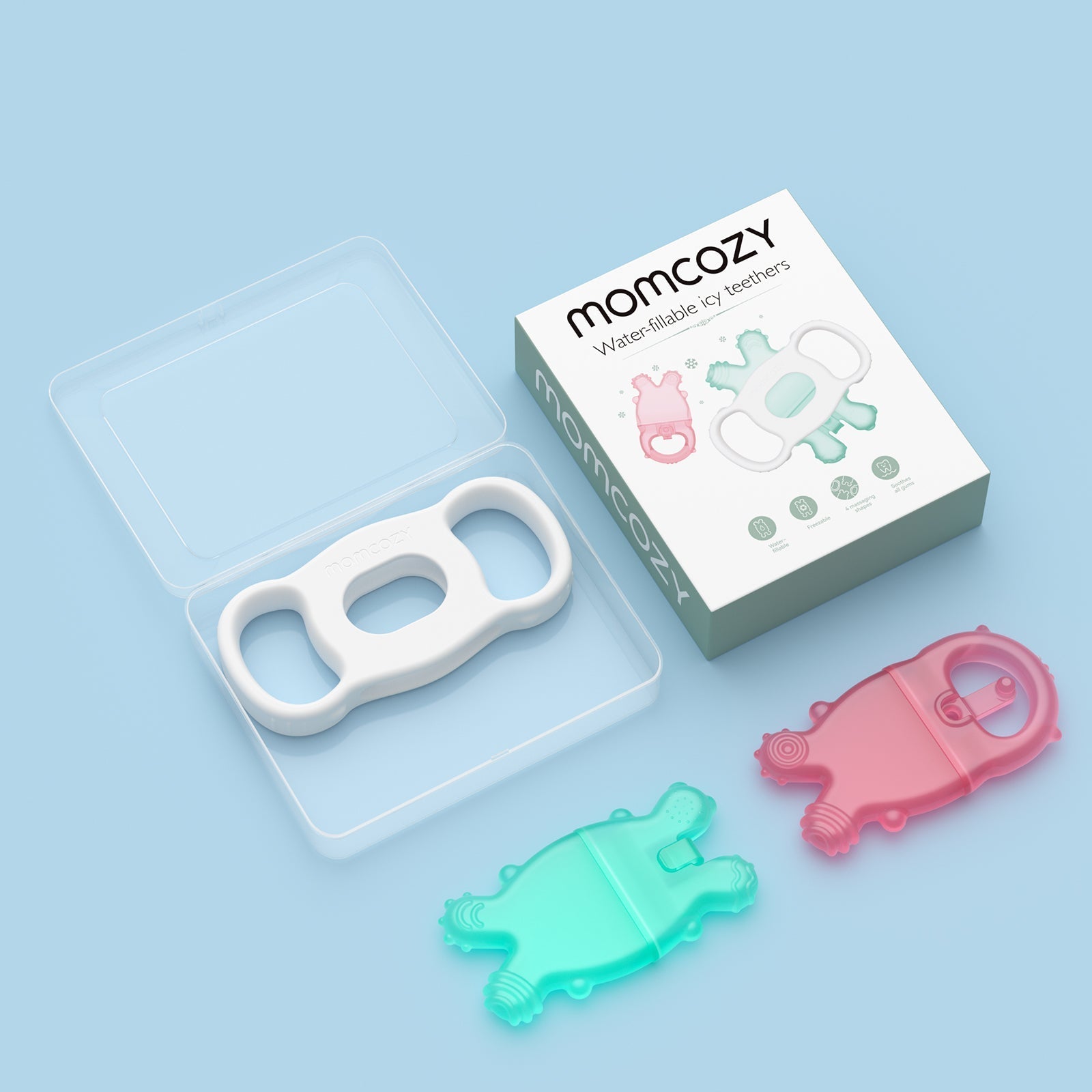 Momcozy Water Fillable Teether (Green and Pink 2 Pcs)